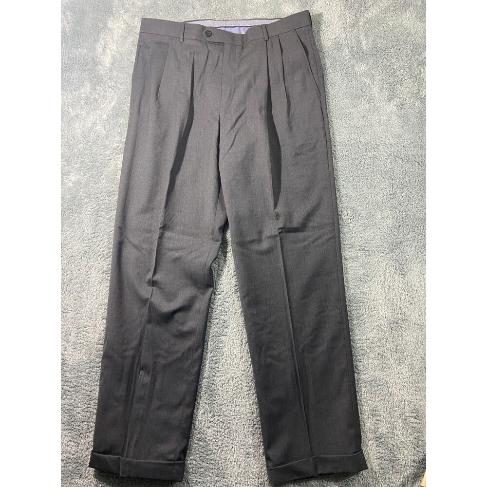 Ballin Wool Dress Pants Mens Gray 36 Pleated Slash Pockets Cuffed Career Trouser